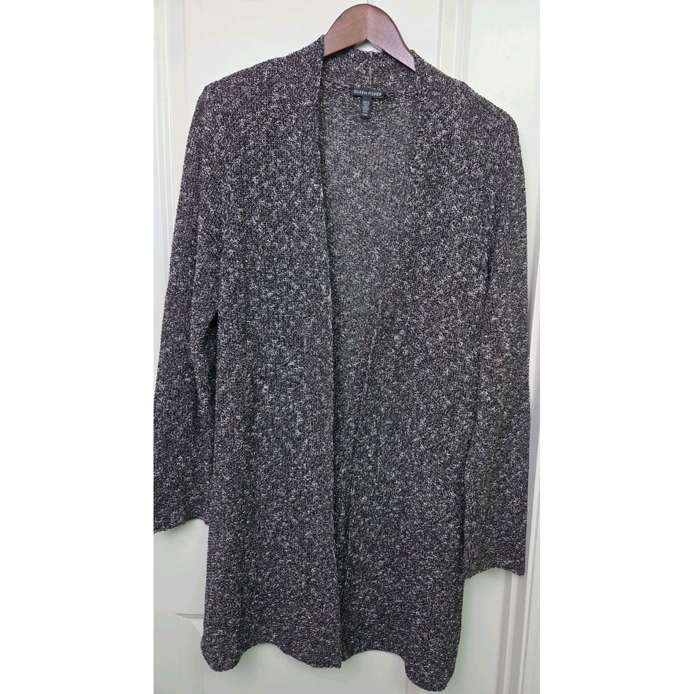 EILEEN FISHER Open Front Duster Cardigan Knit Sweater Organic Cotton Linen Sz M